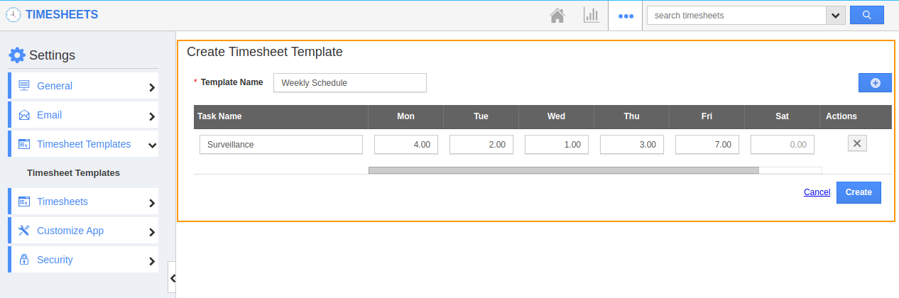 Create Timesheet Template