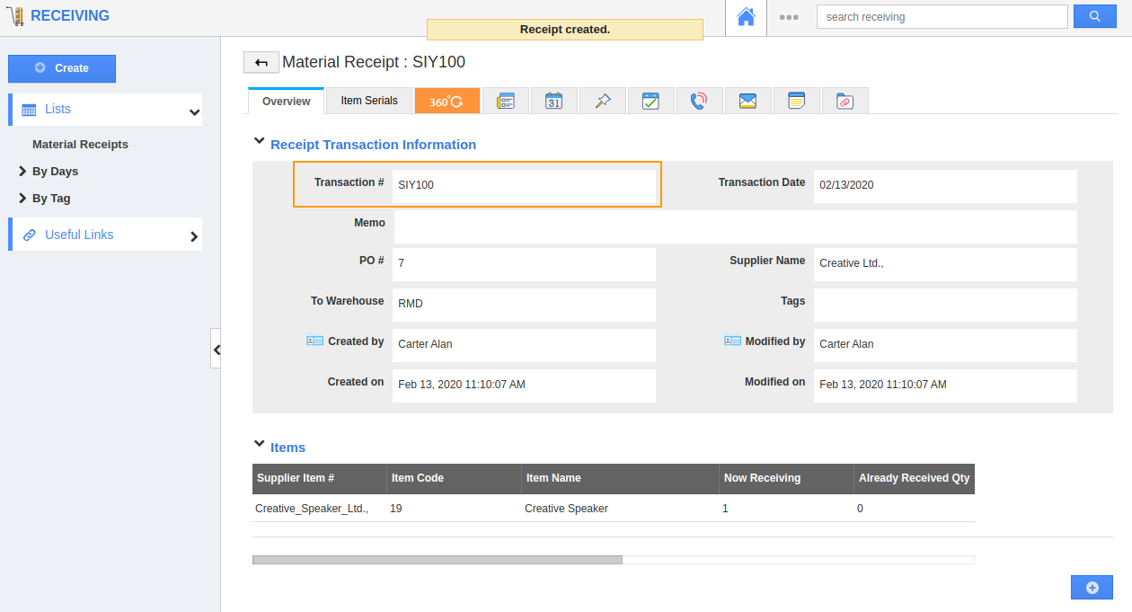 Transaction number