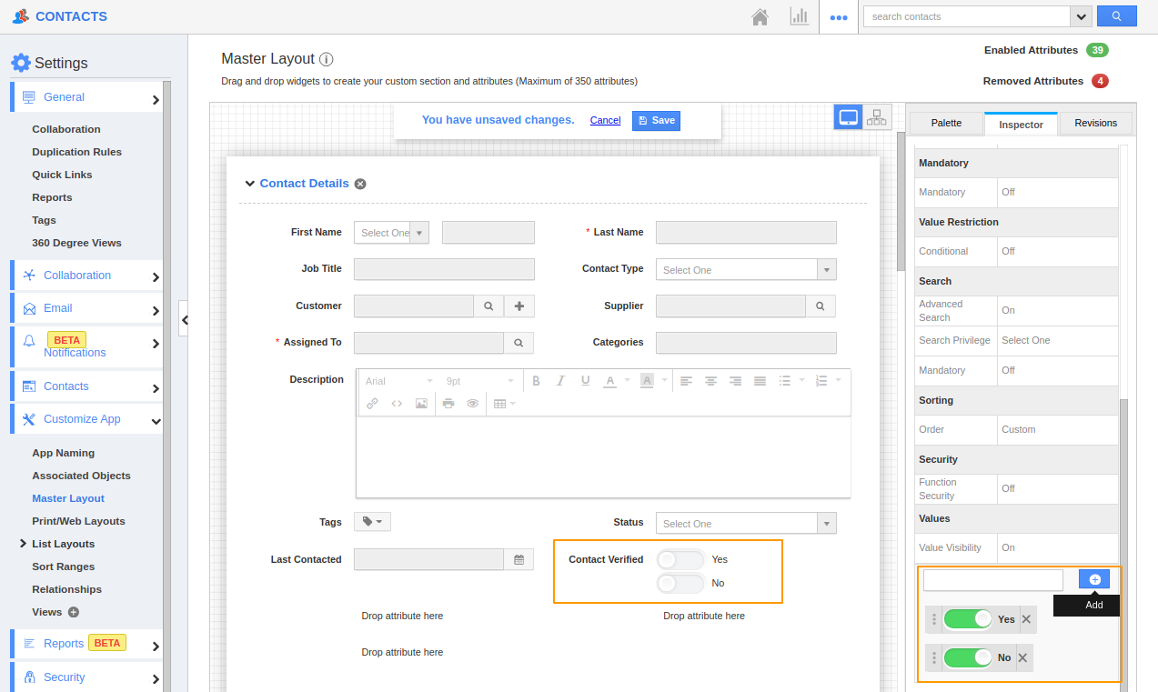 How to customize the filter option for a custom toggle in Apptivo?