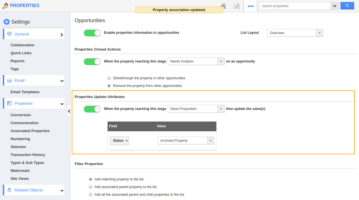 How to configure the related objects in Properties App?