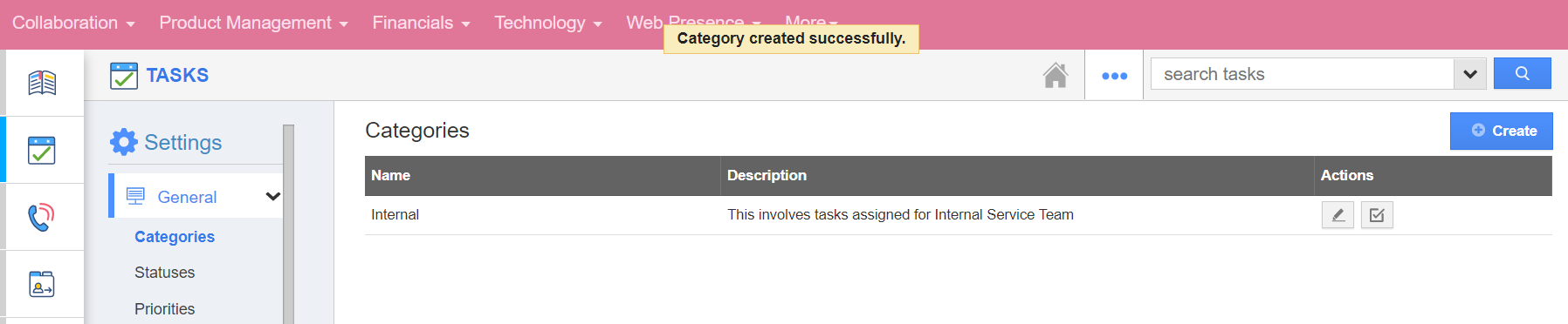 How do I create Categories in Tasks Activity?