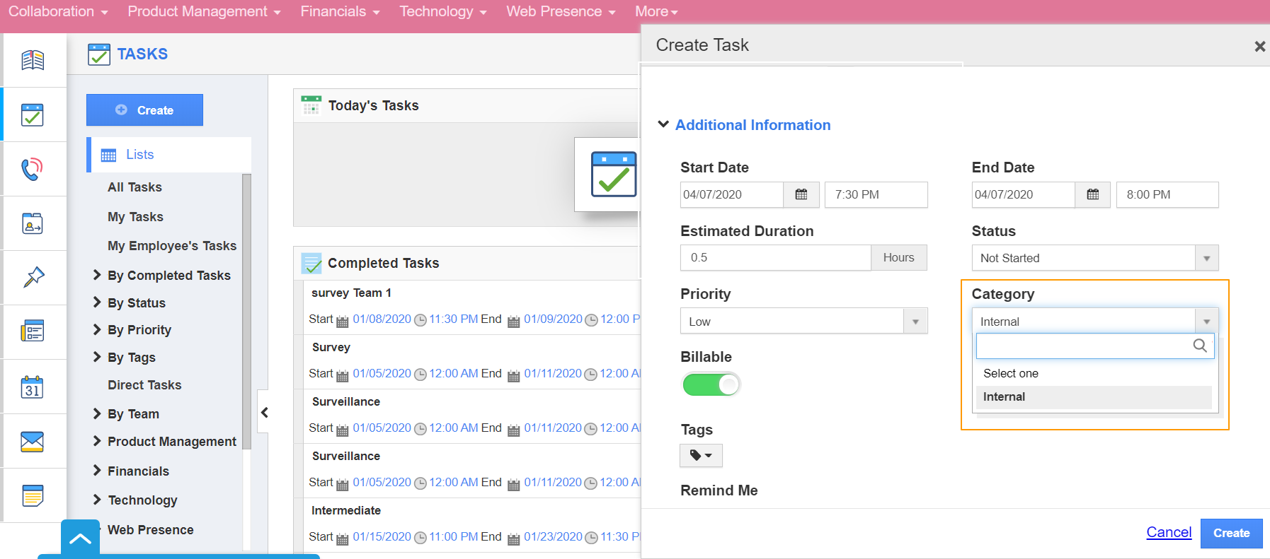 How do I create Categories in Tasks Activity?