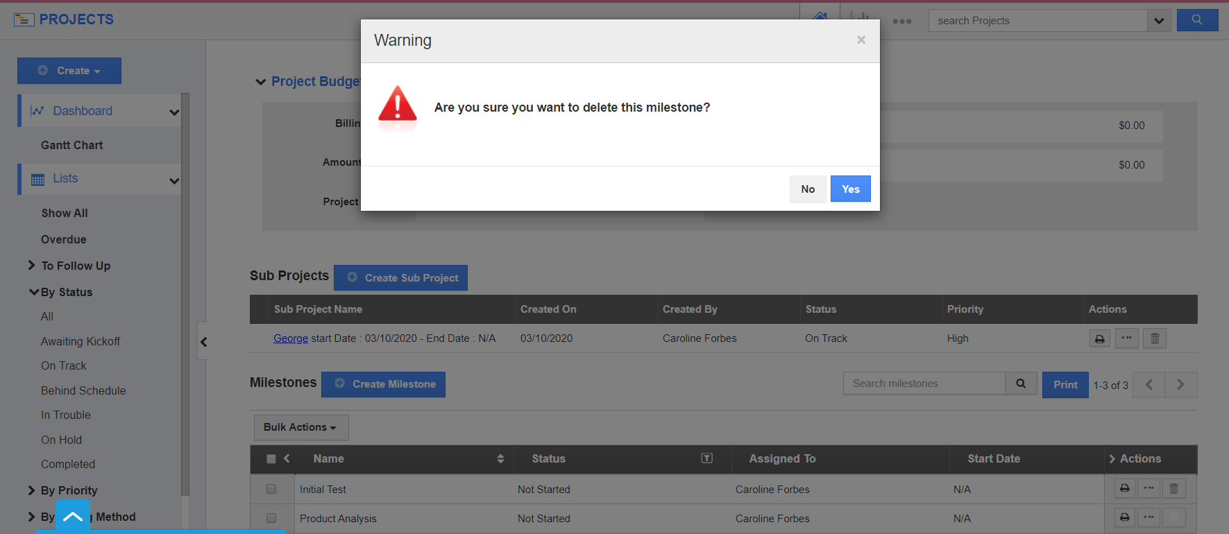 How to delete a Milestone from a Project?