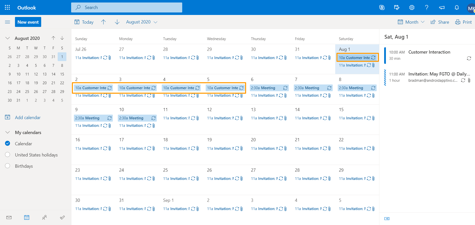 How to sync a recurring event with Office 365 Calendar?