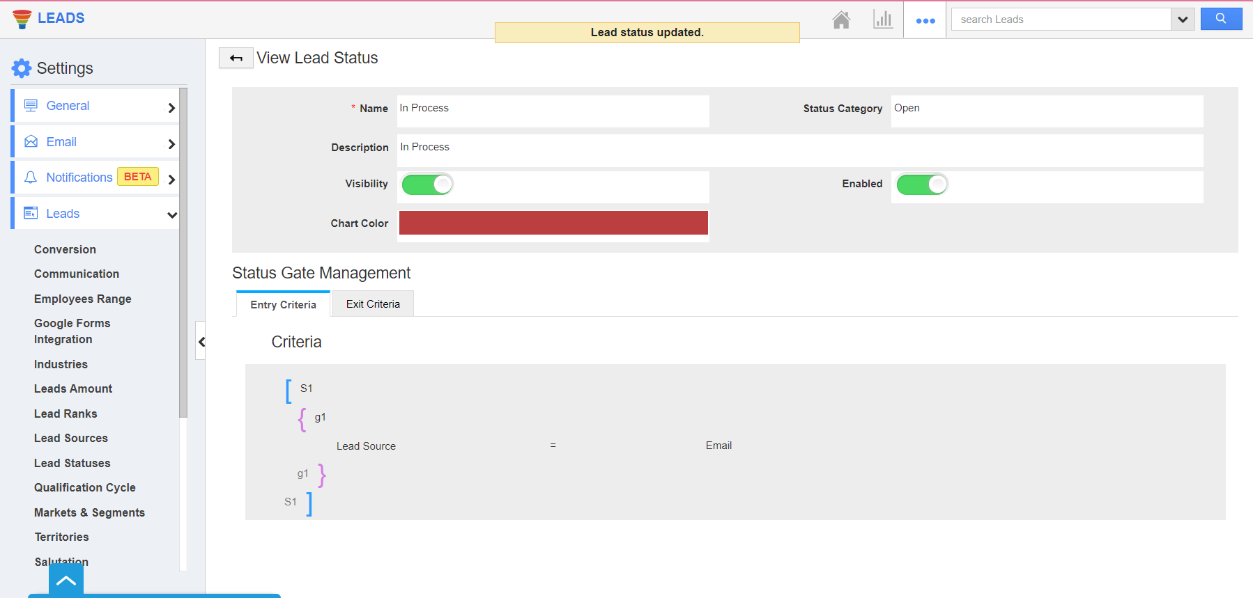 Entry Criteria Created