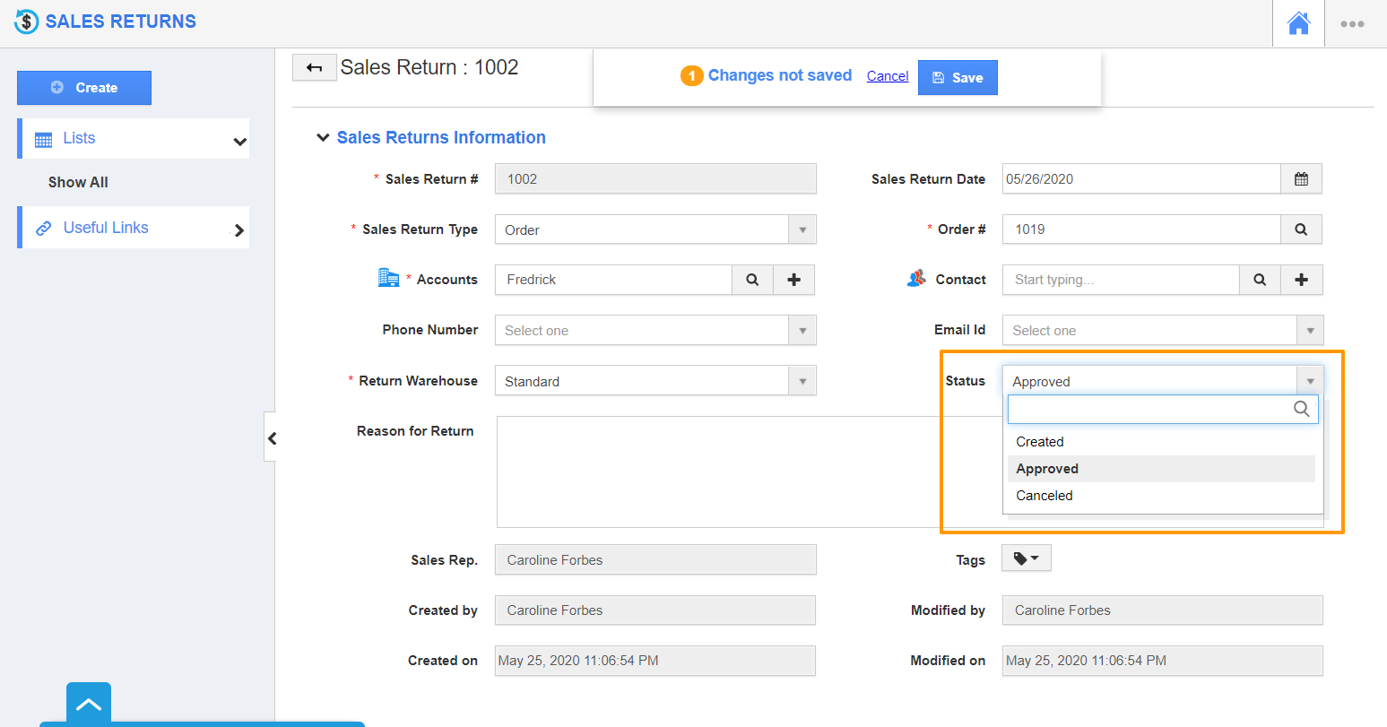 How to create a sales return for an Order?