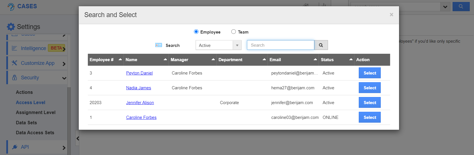 Search and Select Window