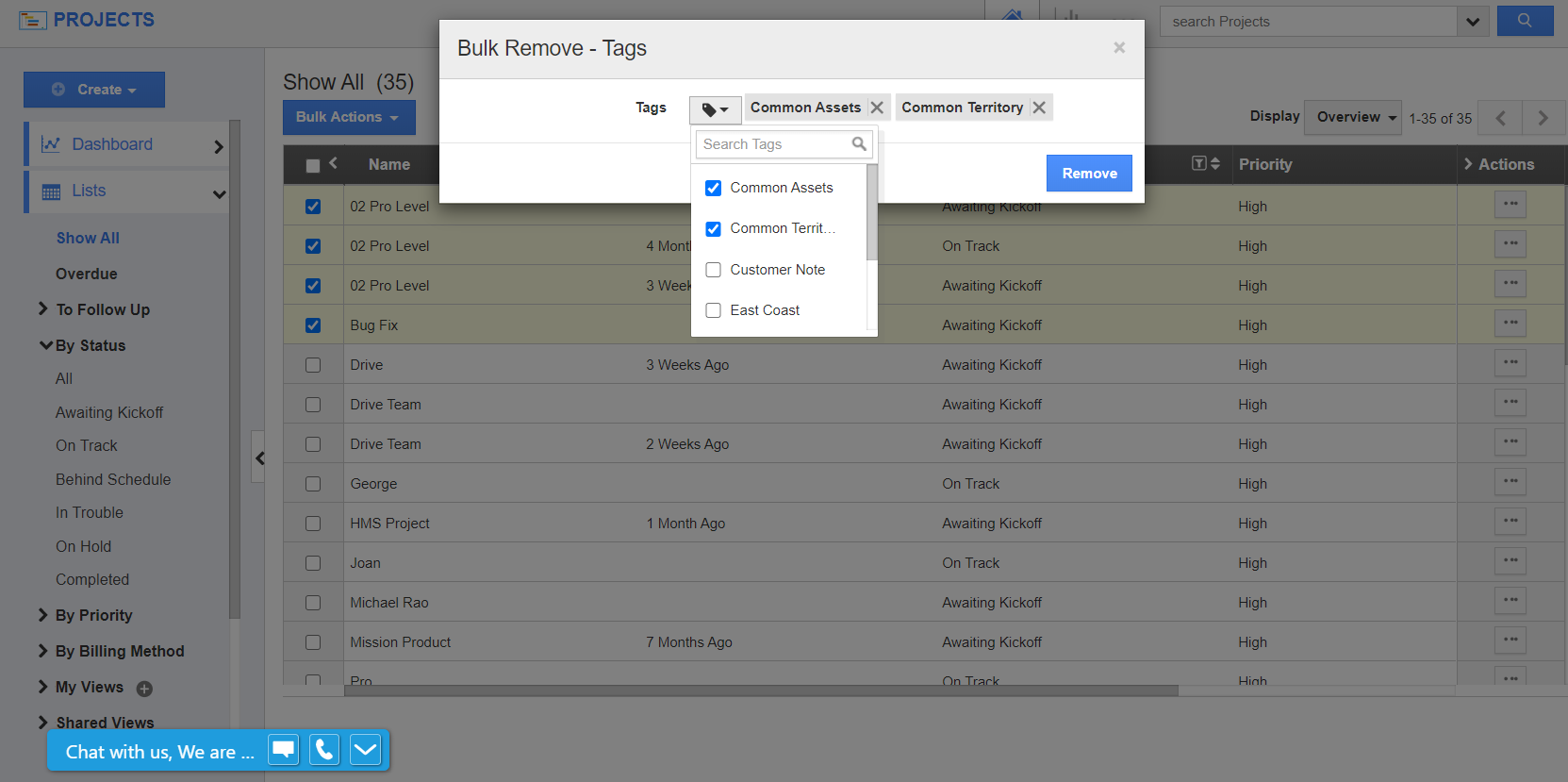 How to remove tags in bulk in the Projects App?