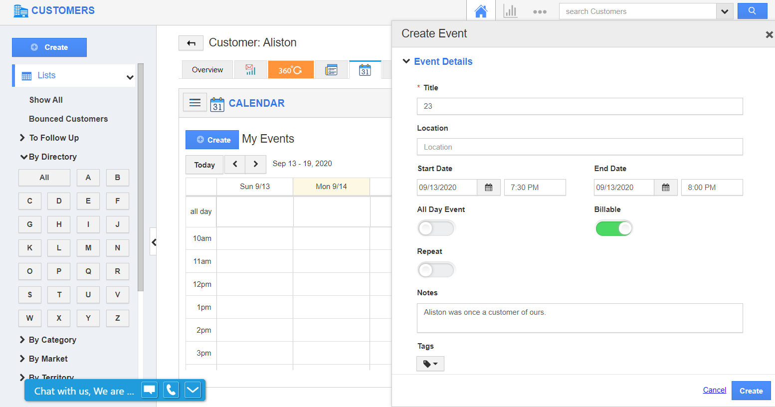 How to create events with customer information?