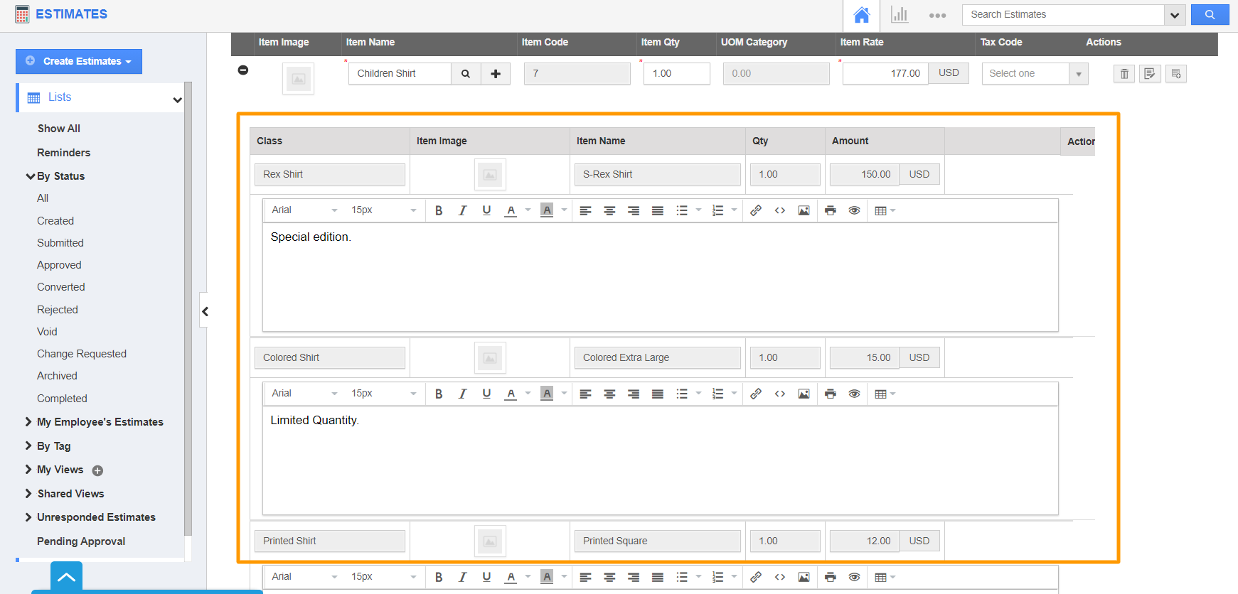 Bill Of Materials Table