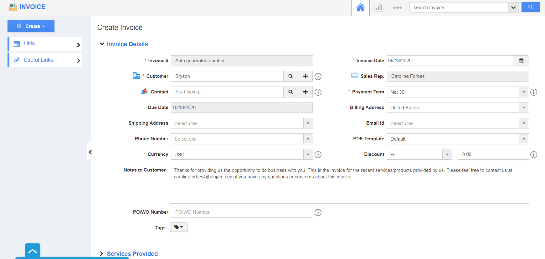 Create Invoice