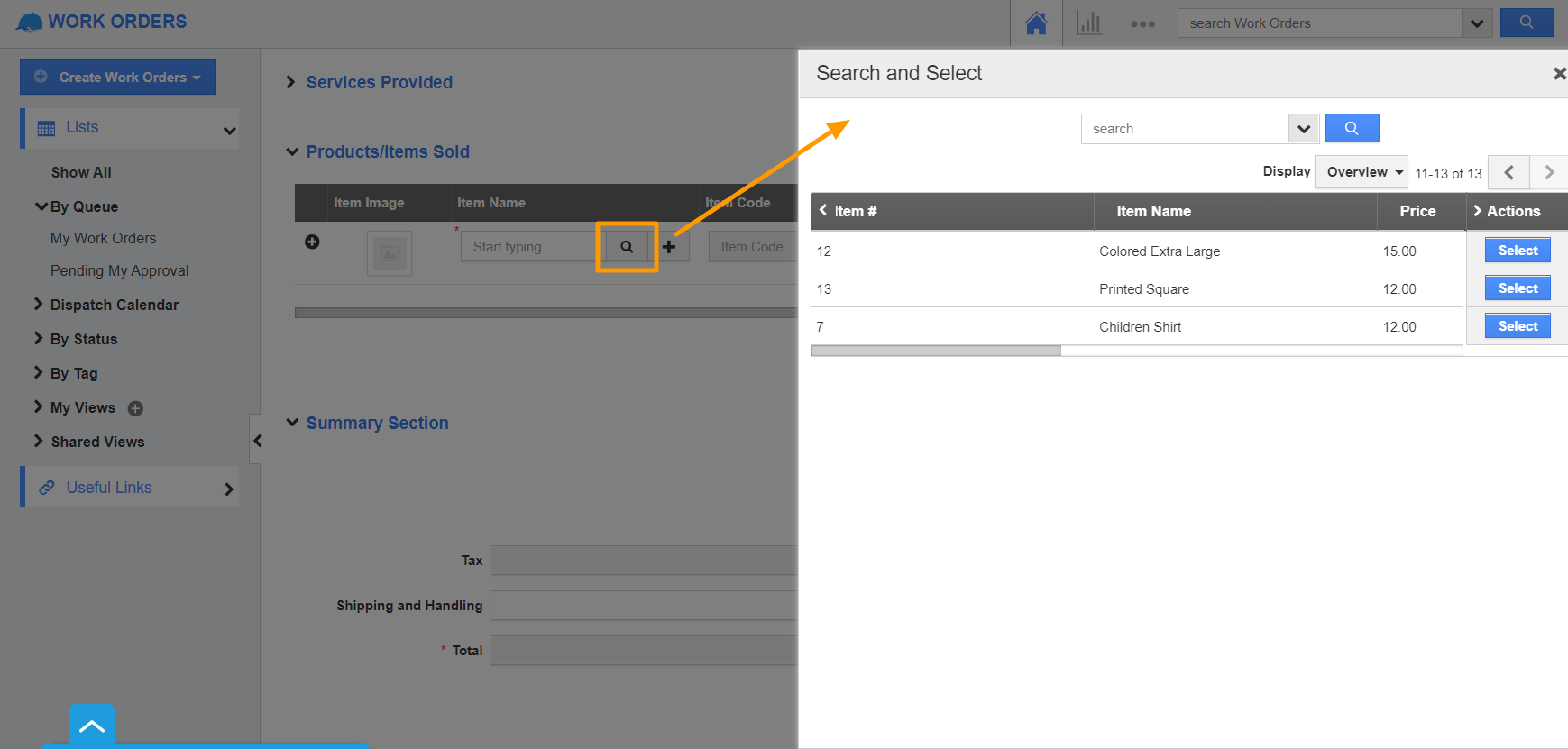Item Search and Select