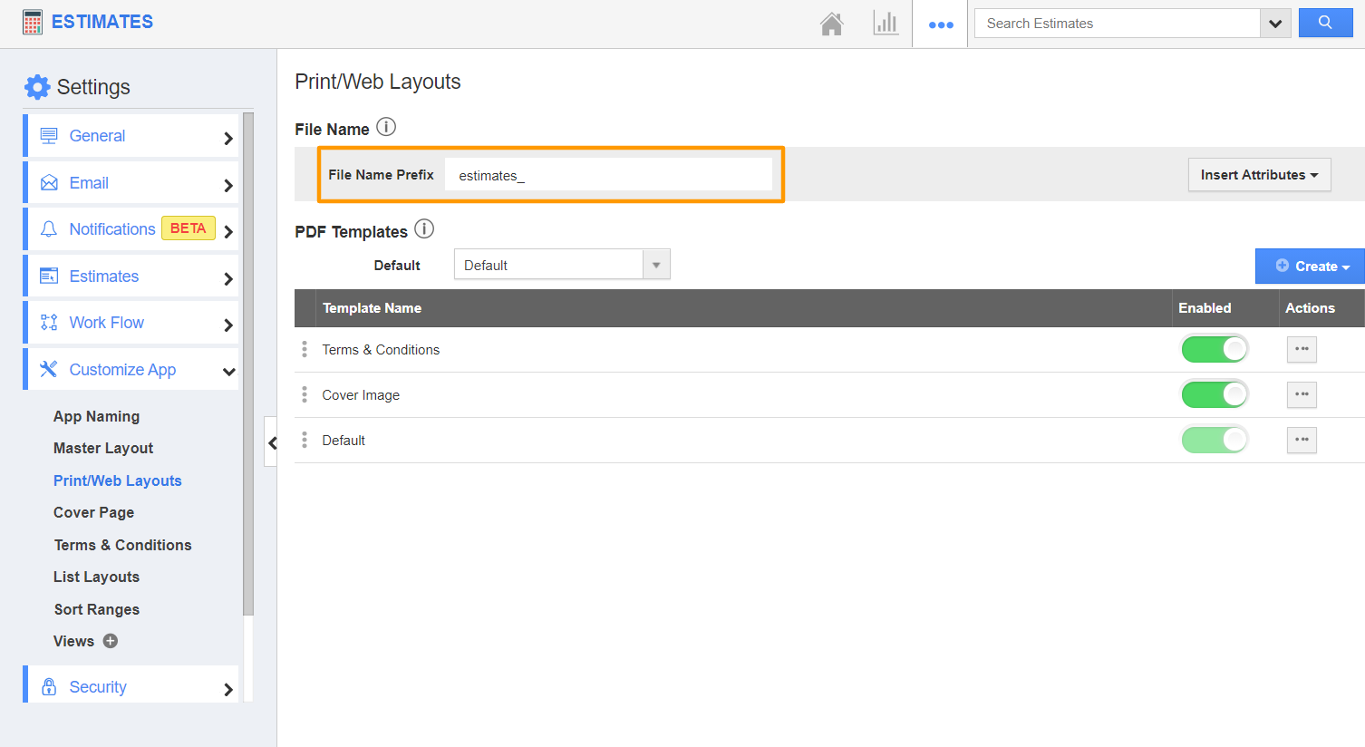 How to configure the file name prefix in Apptivo?