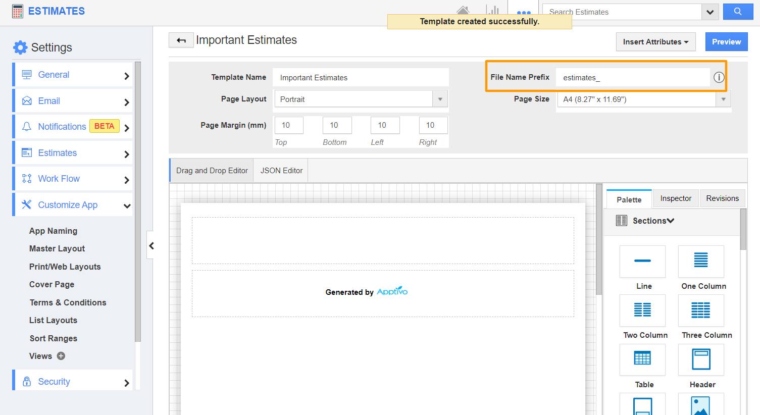 How to configure the file name prefix in Apptivo?