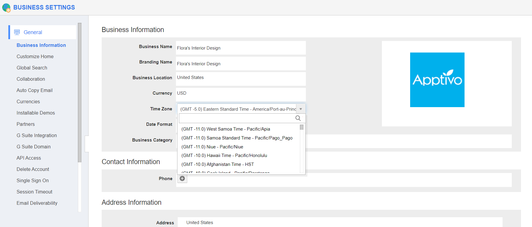 Time Zone Dropdown