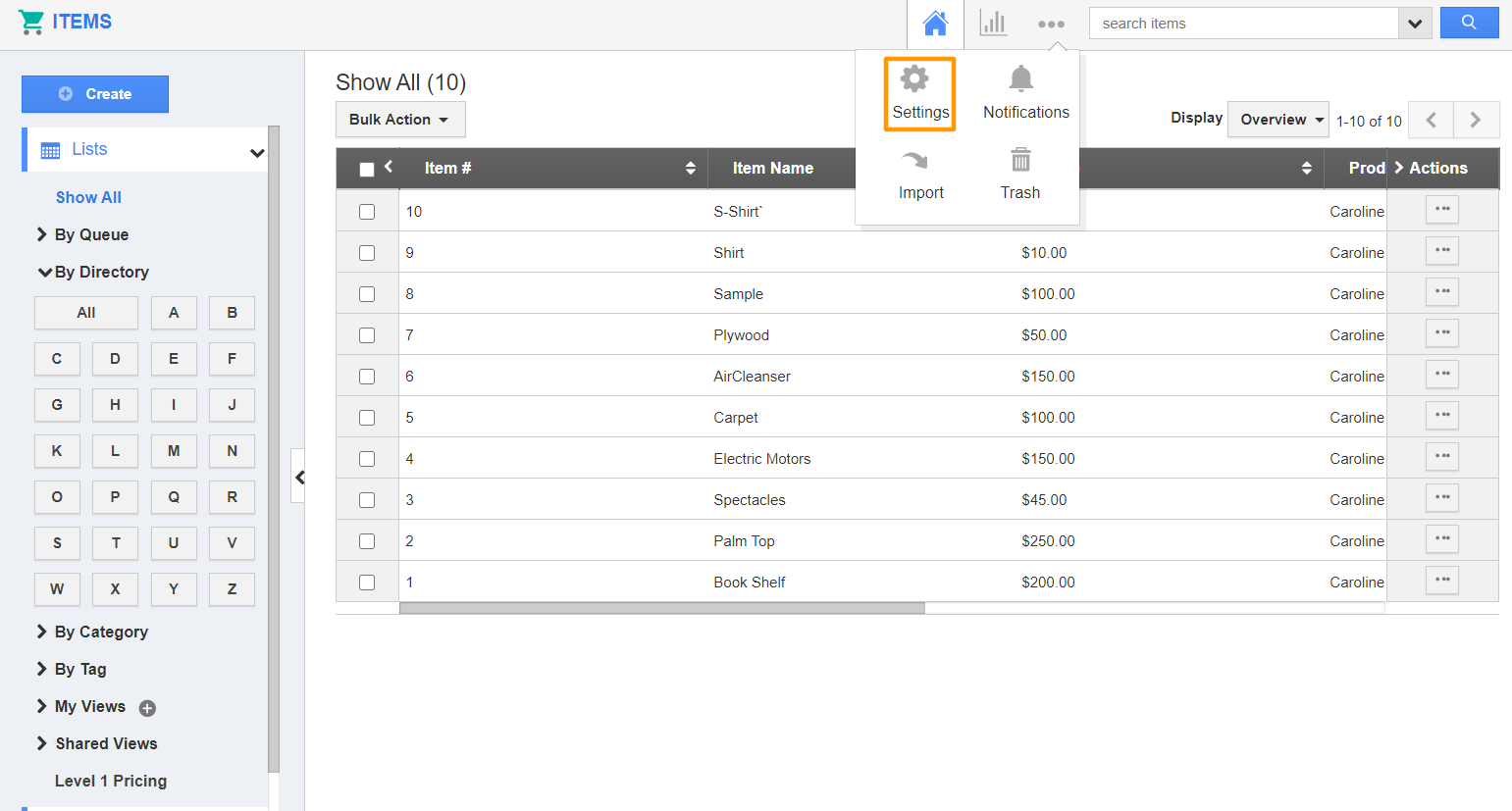 How to create a task with item information?