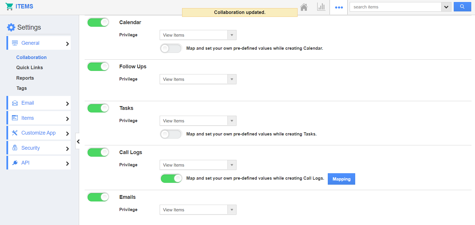 How to create a call log with item information?