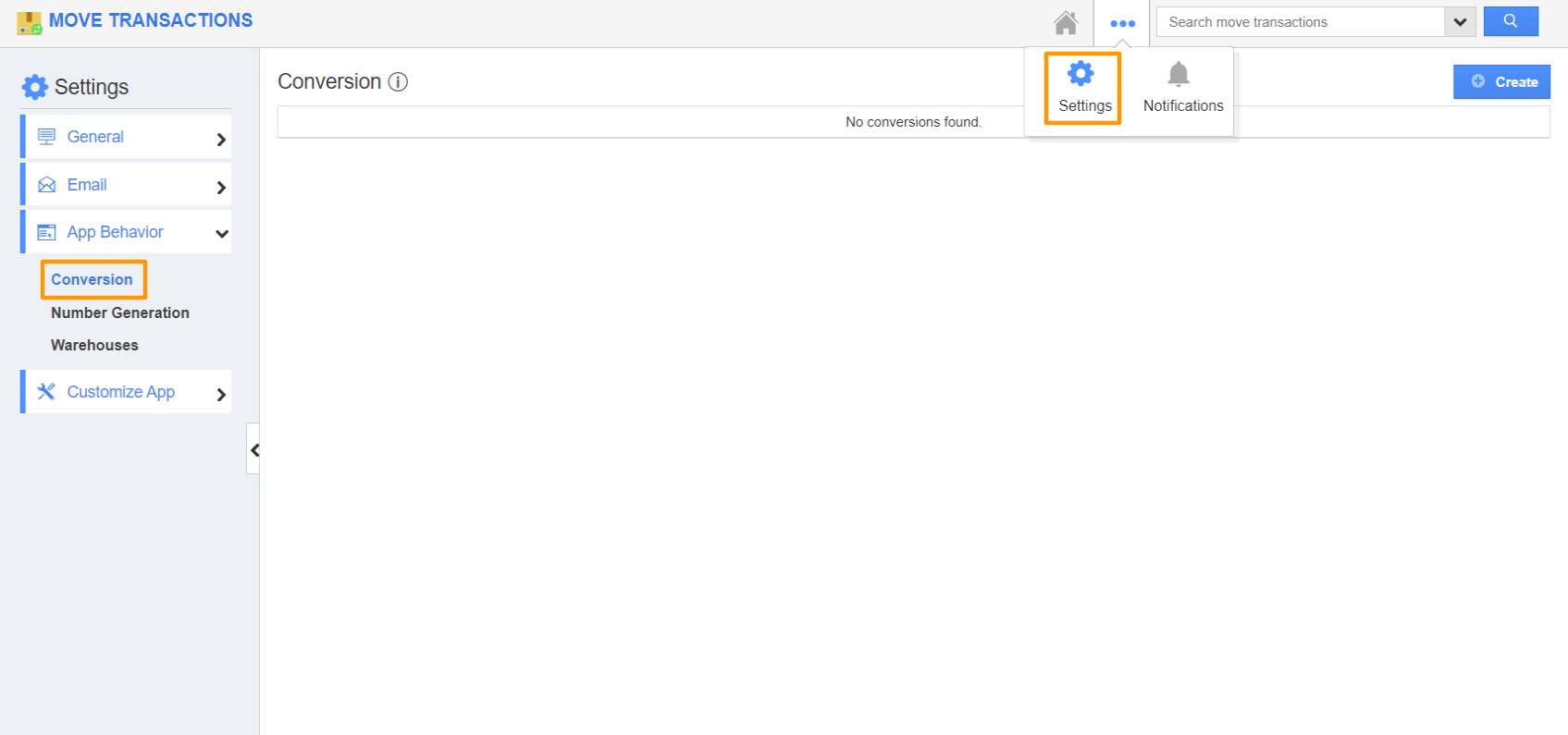 How to perform conversion in the Move Transactions app?