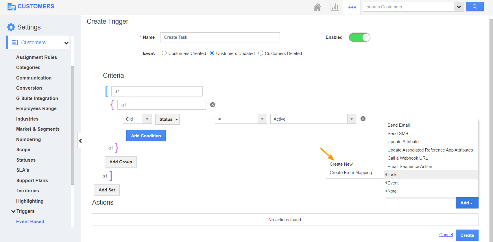 How to create a task automatically while updating customer details in ...