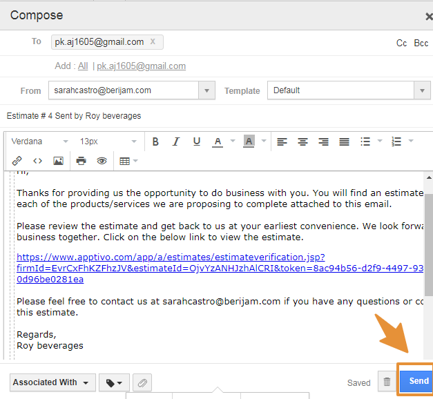 Sending An Estimate Email Template