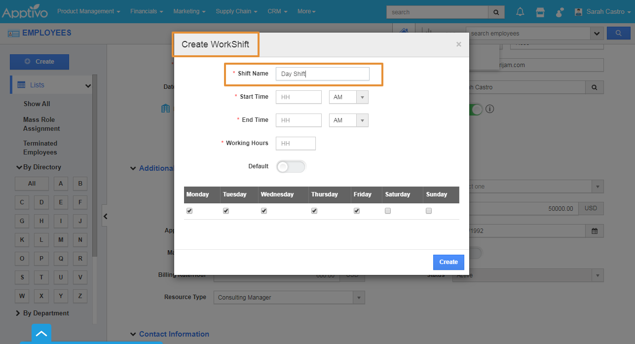 Create workshift
