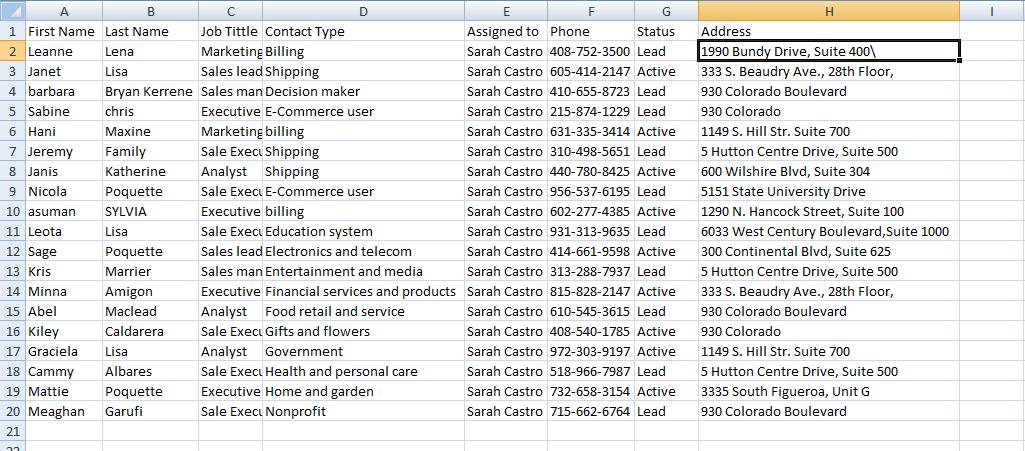 CSV file