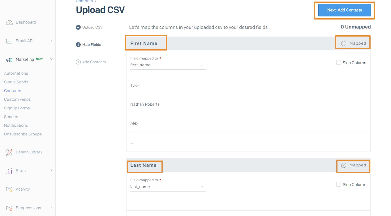 Creating Target Lists and Adding them to Send Grid