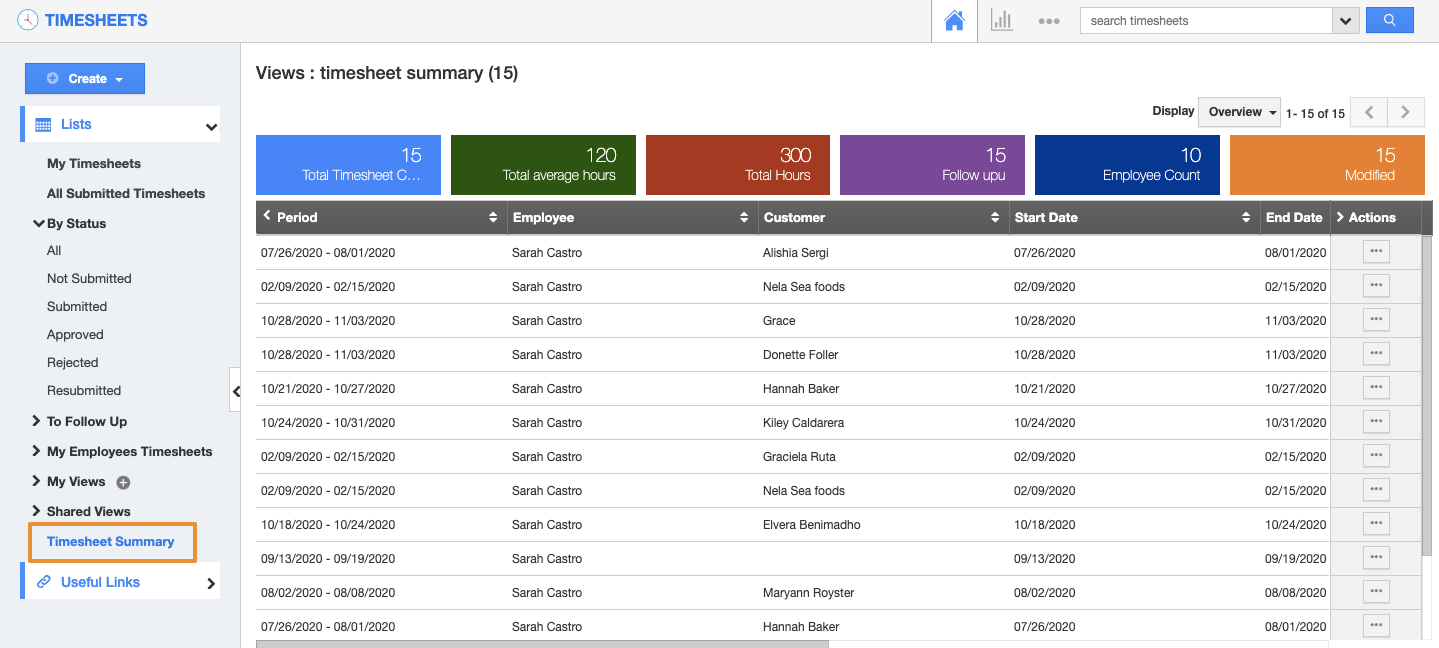 Timesheet Summary 