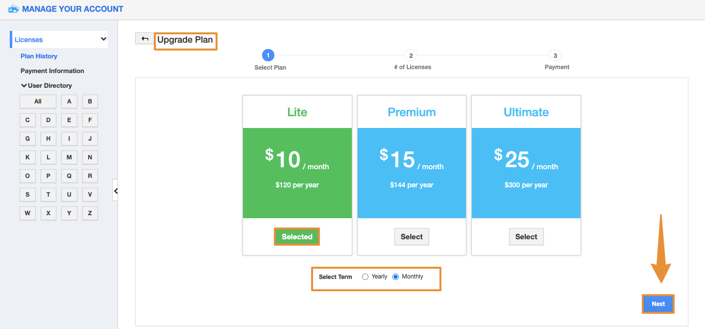 How to Upgrade the plan from Starter to Lite in Apptivo?