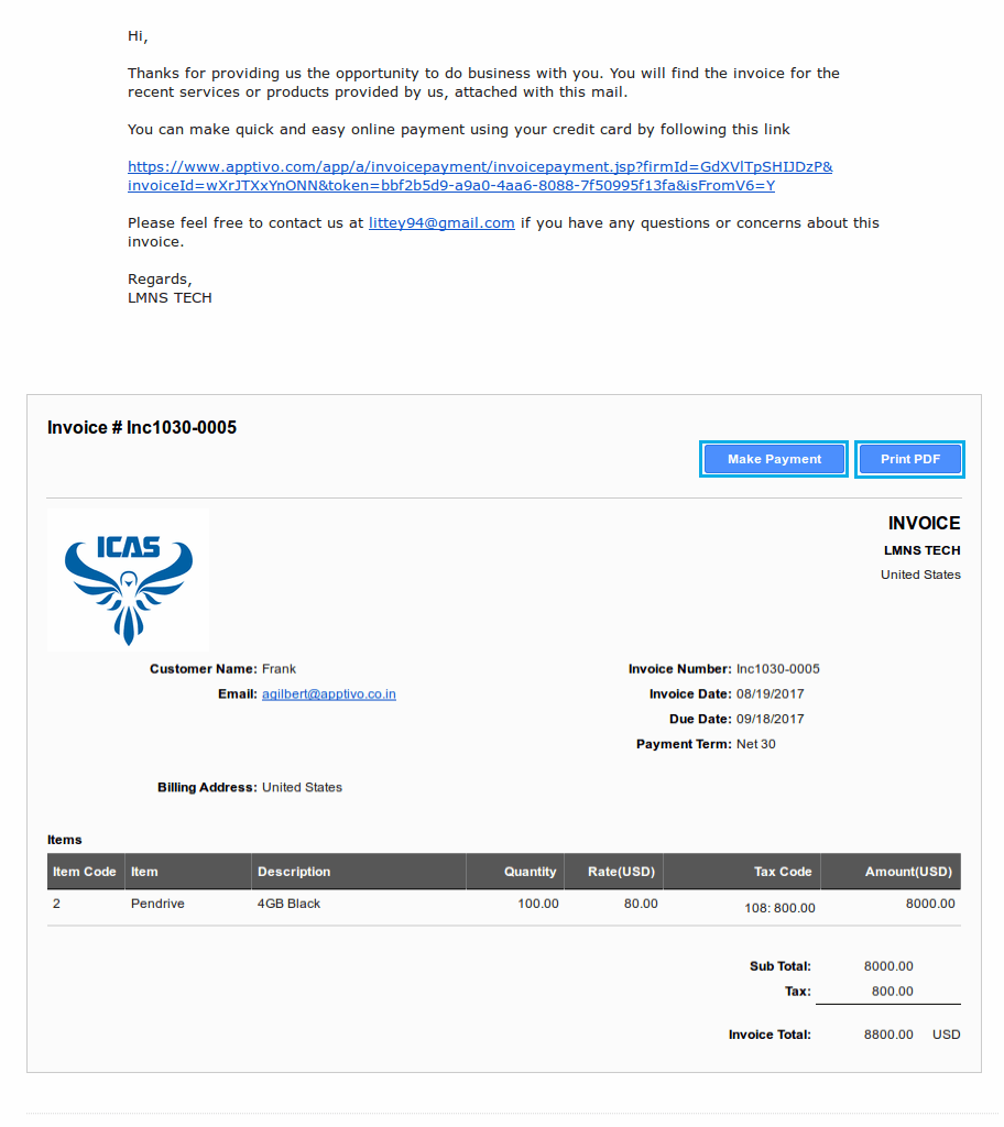 mail format for sending invoice to customer