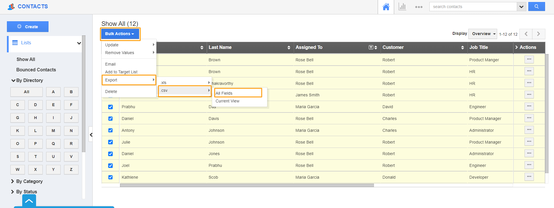 csv bulk actions