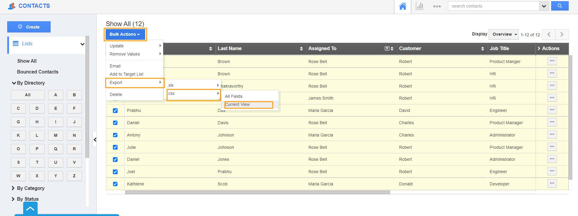 Csv bulk actions