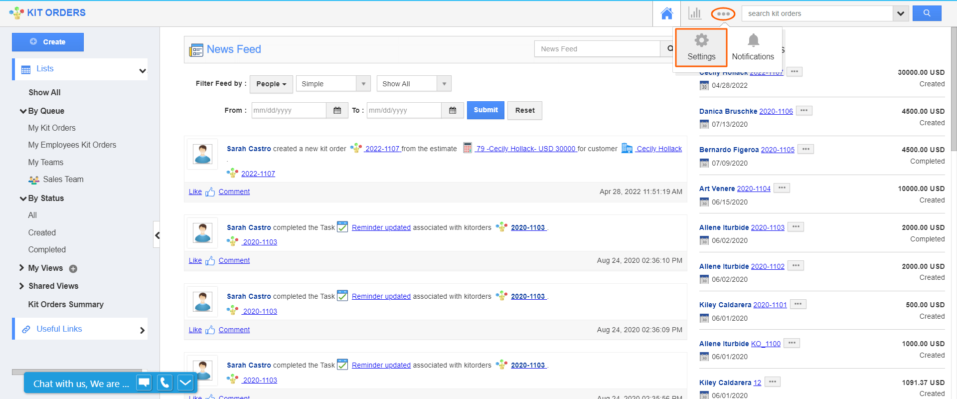 Kit Orders - Settings