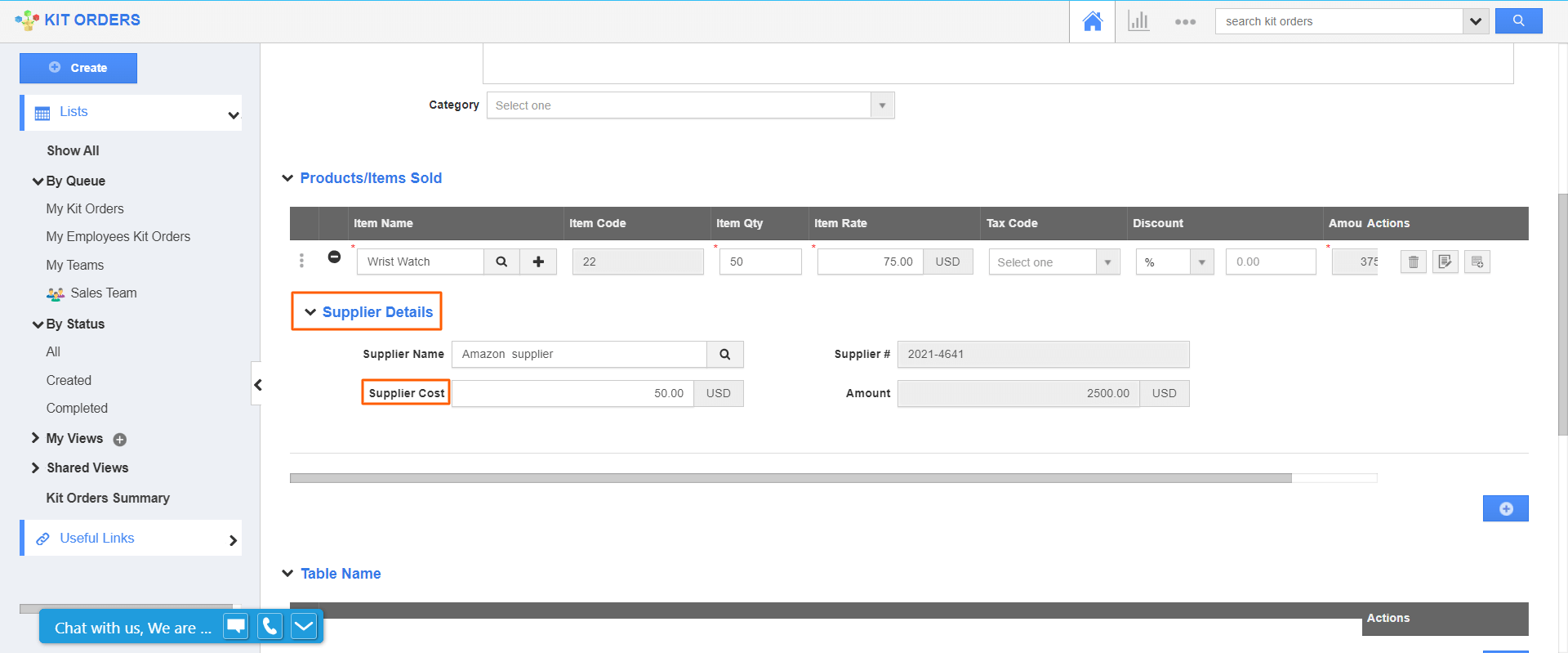 Kit Orders - Supplier Cost Edit