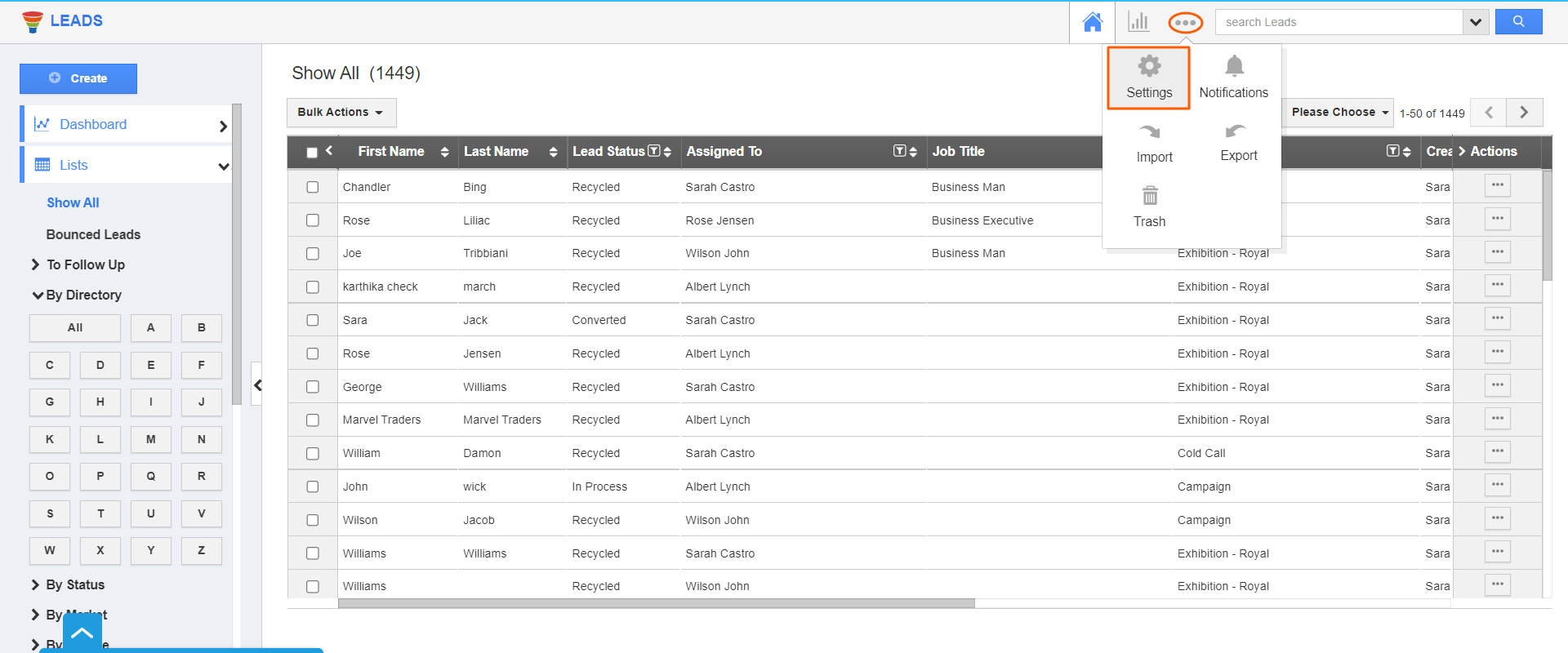 Leads - Settings