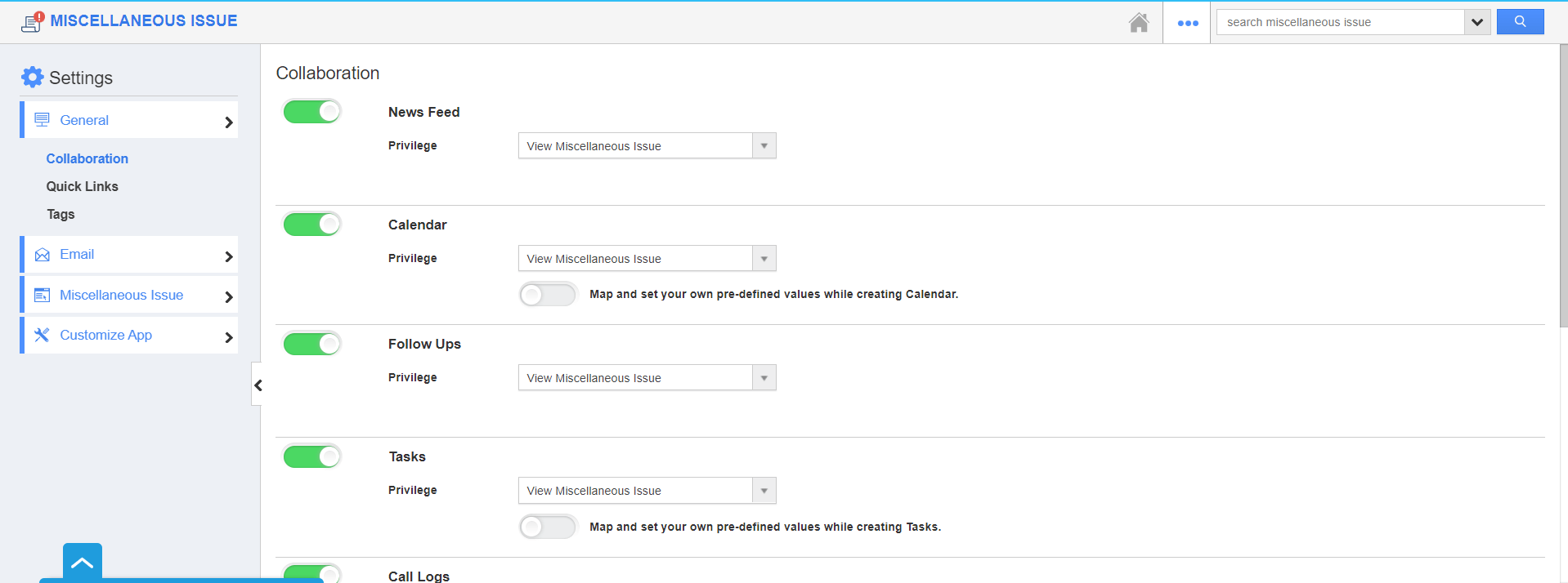 MI - Settings Page