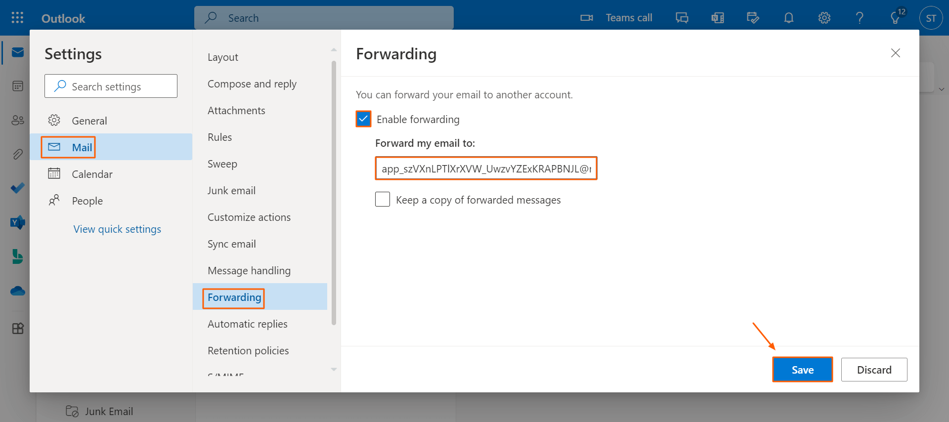 Outlook - Save Forwarding Mail