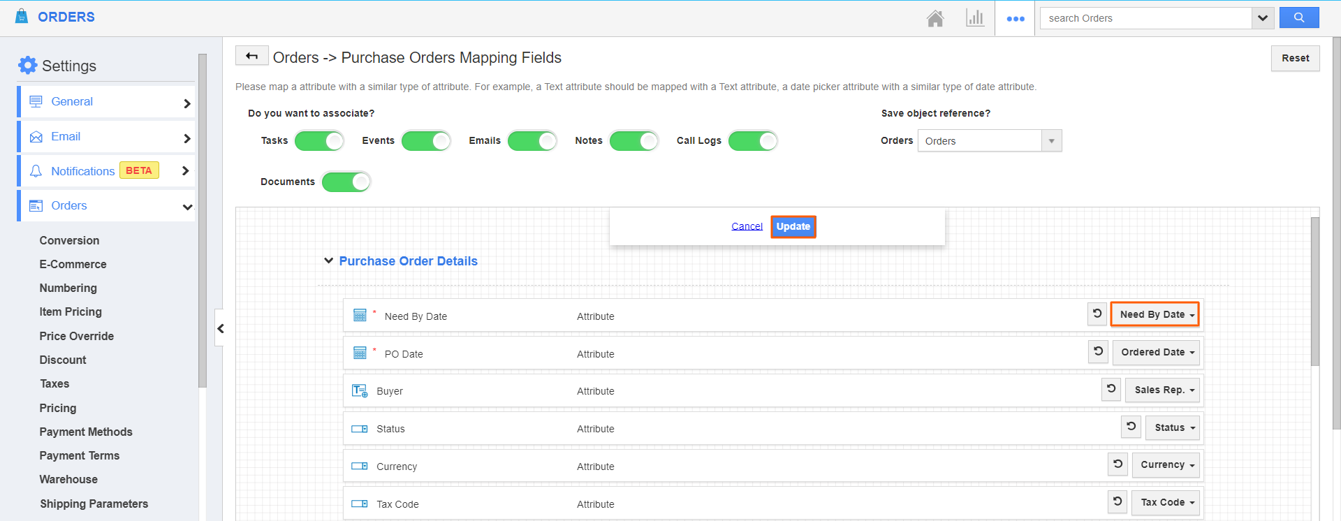 Orders - Update Mapped Fields