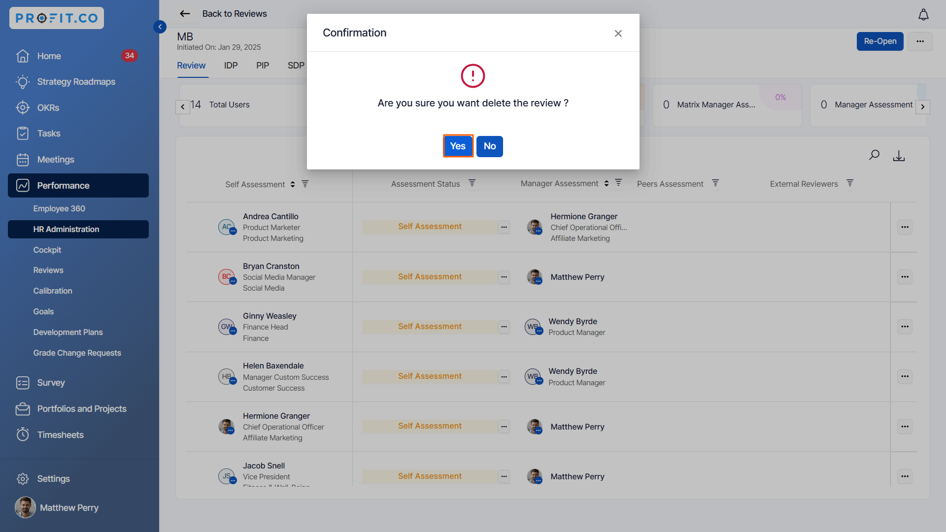 How to delete past performance reviews in Profit.co?|Q&A|Profit.co