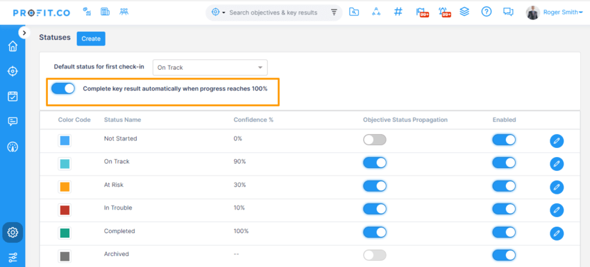 Color codes and OKR Status | Q&A | Profit.co