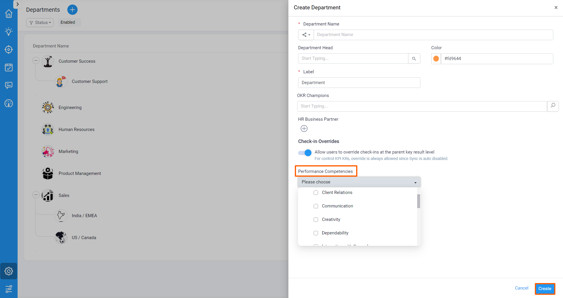 Setup departments and department heads Profit.co